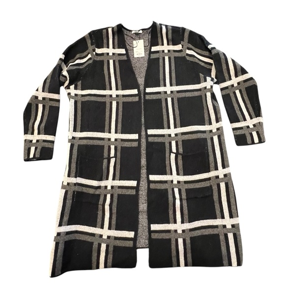 NWT Nine West Duster Coat Cardigan Sweater Knit Open Front Size 1X Large Plaid‎ - Picture 1 of 13
